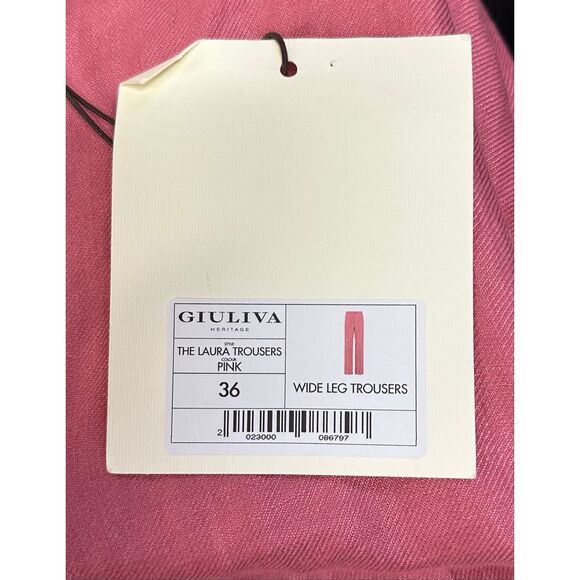 GIULIVA HERITAGE Laura Trousers Wide Leg Linen Pink Pants NWT Size IT36/0 US - Picture 6 of 9